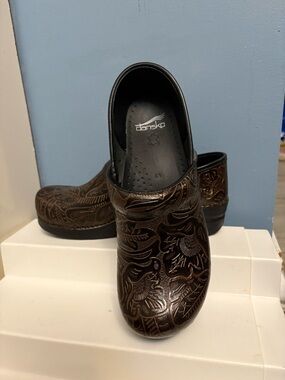 Dansko Brown Embossed Leather Clogs